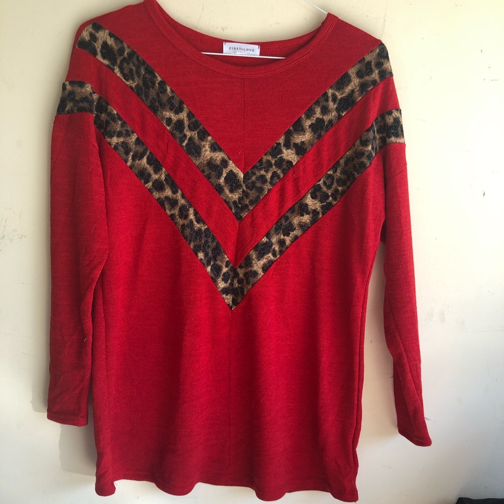 Red and leopard sweater